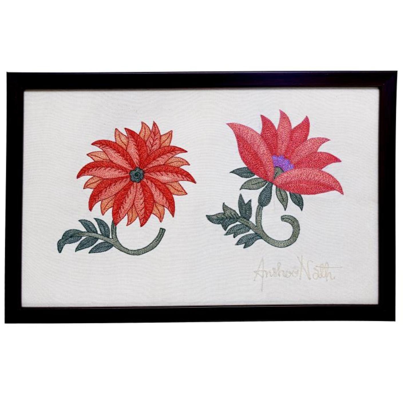 Marigold Embroidered Tassar Silk 12.9x7.8 Wall Art