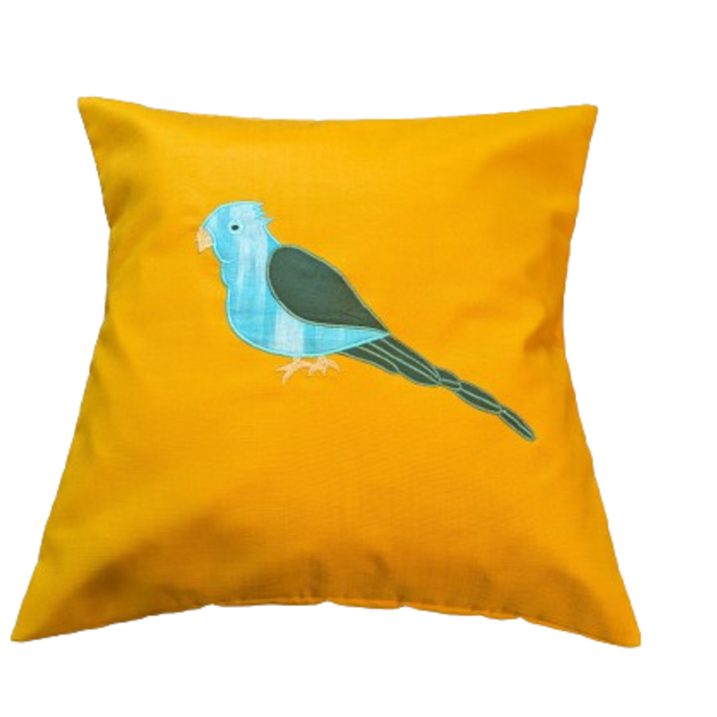 Parrot Embroidered Patchwork Silk 16x16 Yellow Cushion Cover