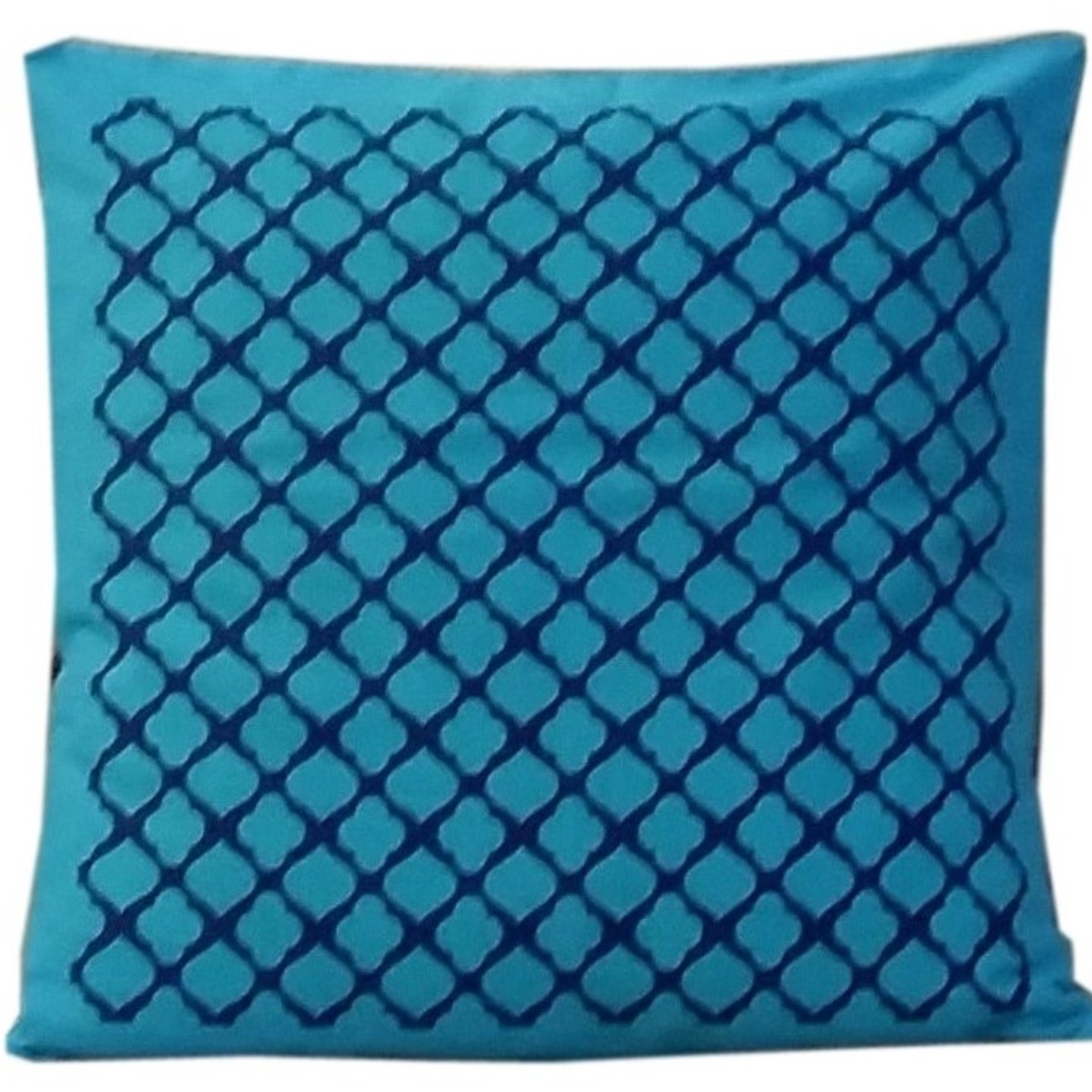 Jalli Screen Printed Cotton 16x16 Light Blue Cushion Cover