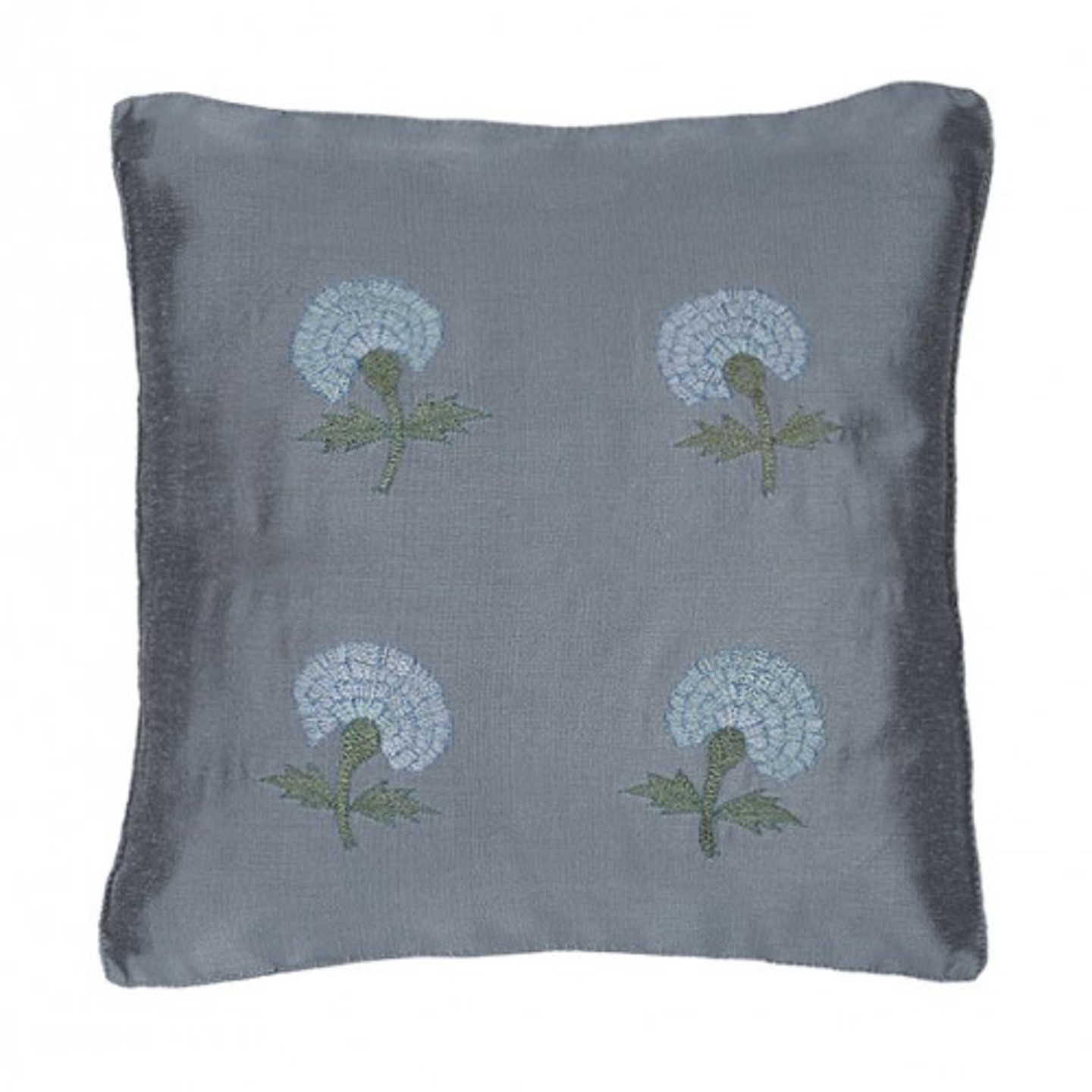 Marigold Embroidered Tassar Silk 12x12 Grey Cushion Cover