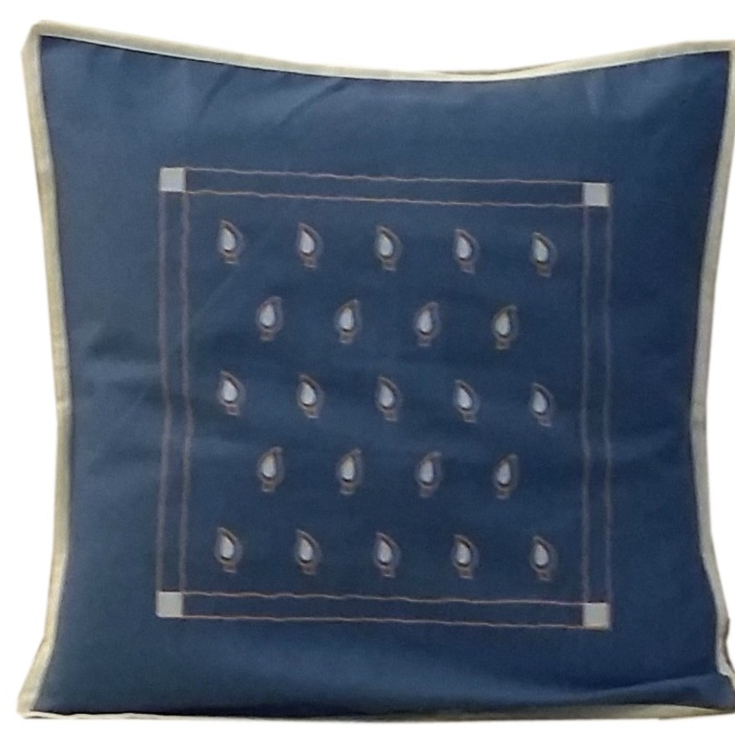 Dots Screen Printed Cotton 16x16 Dark Blue Cushion Cover