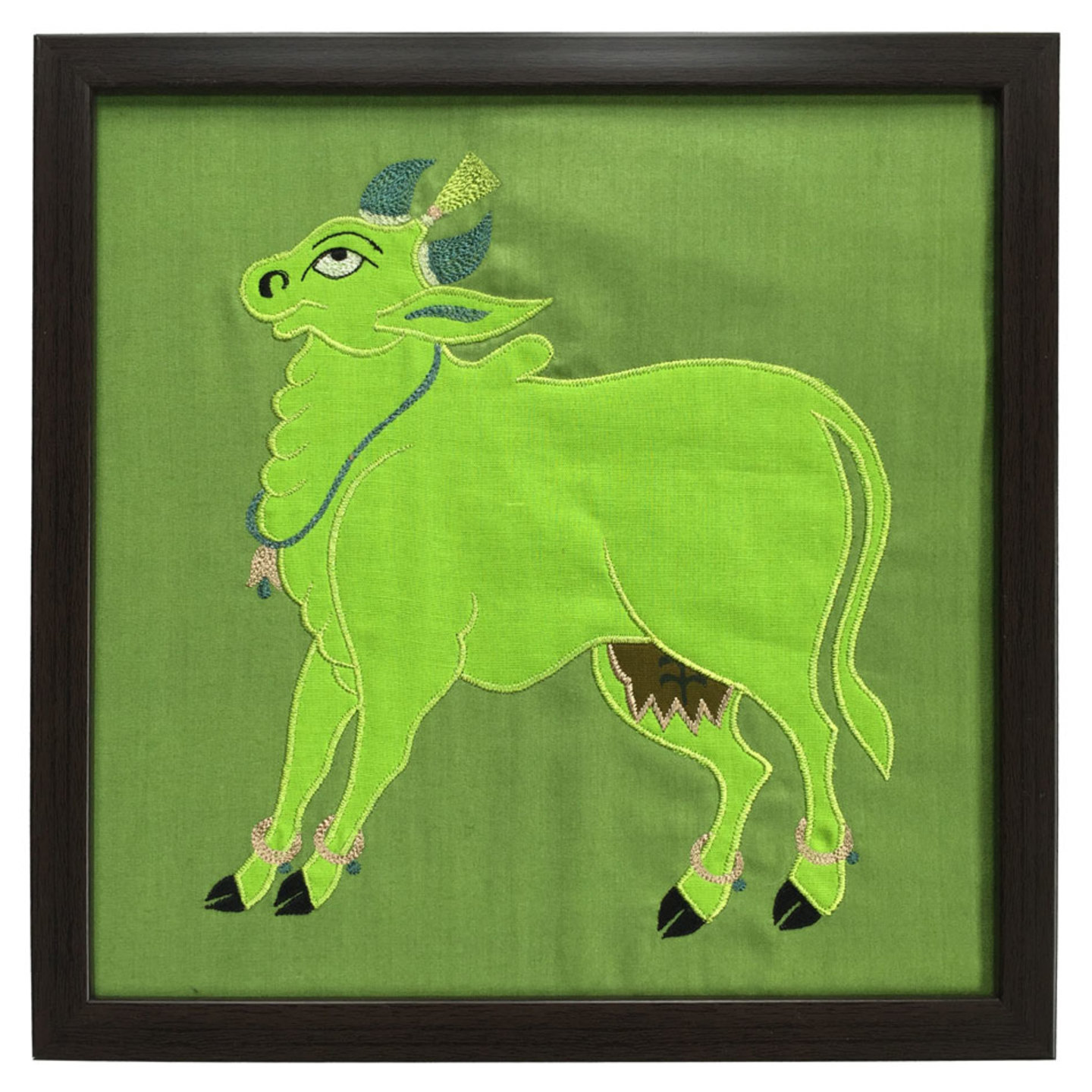 Nandi Embroidered Patchwork Dupion Silk 10x10 Green Wall Art