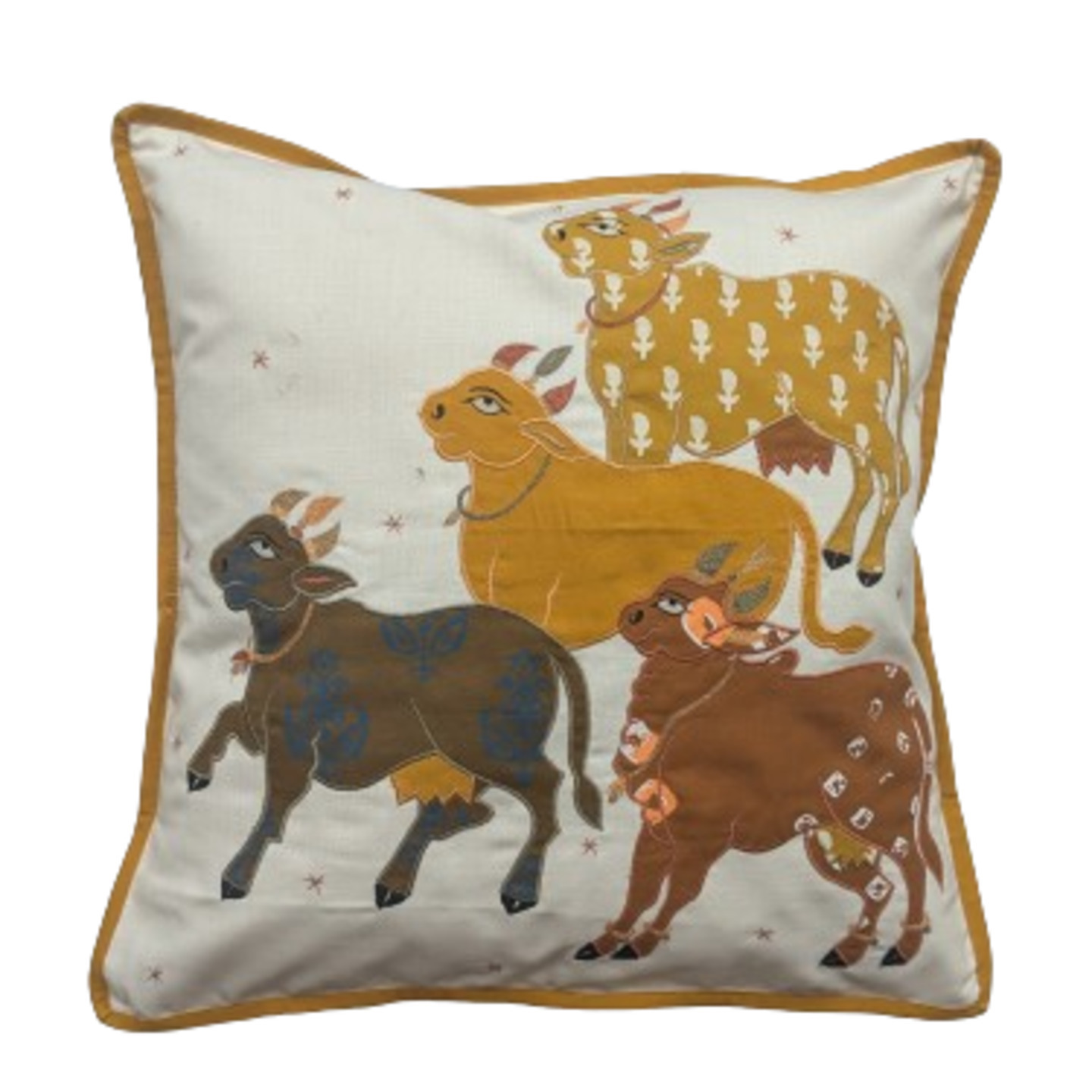  Nandi Embroidered Patchwork Silk 16x16 Creme & Yellow Cushion Cover