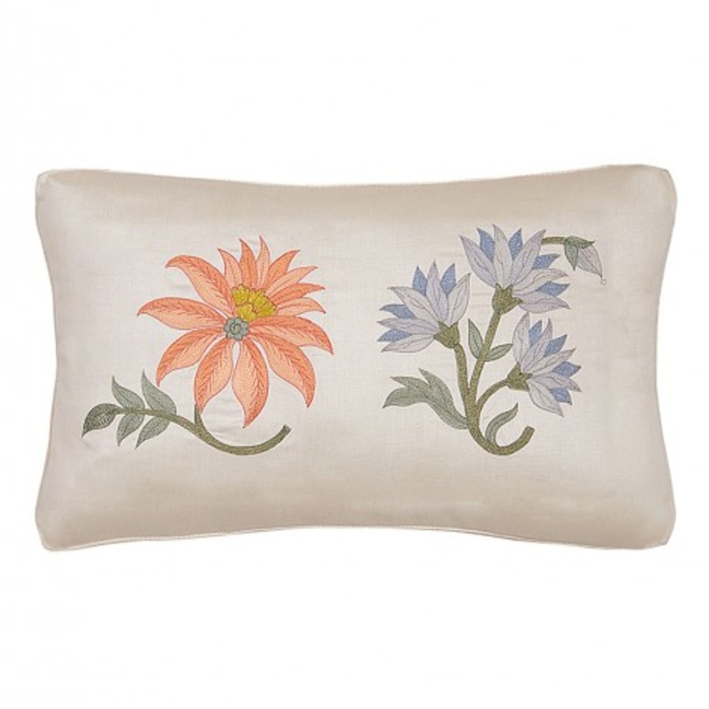 Floral Embroidered Tassar Silk 16x16 Orange & Blue Cushion Cover
