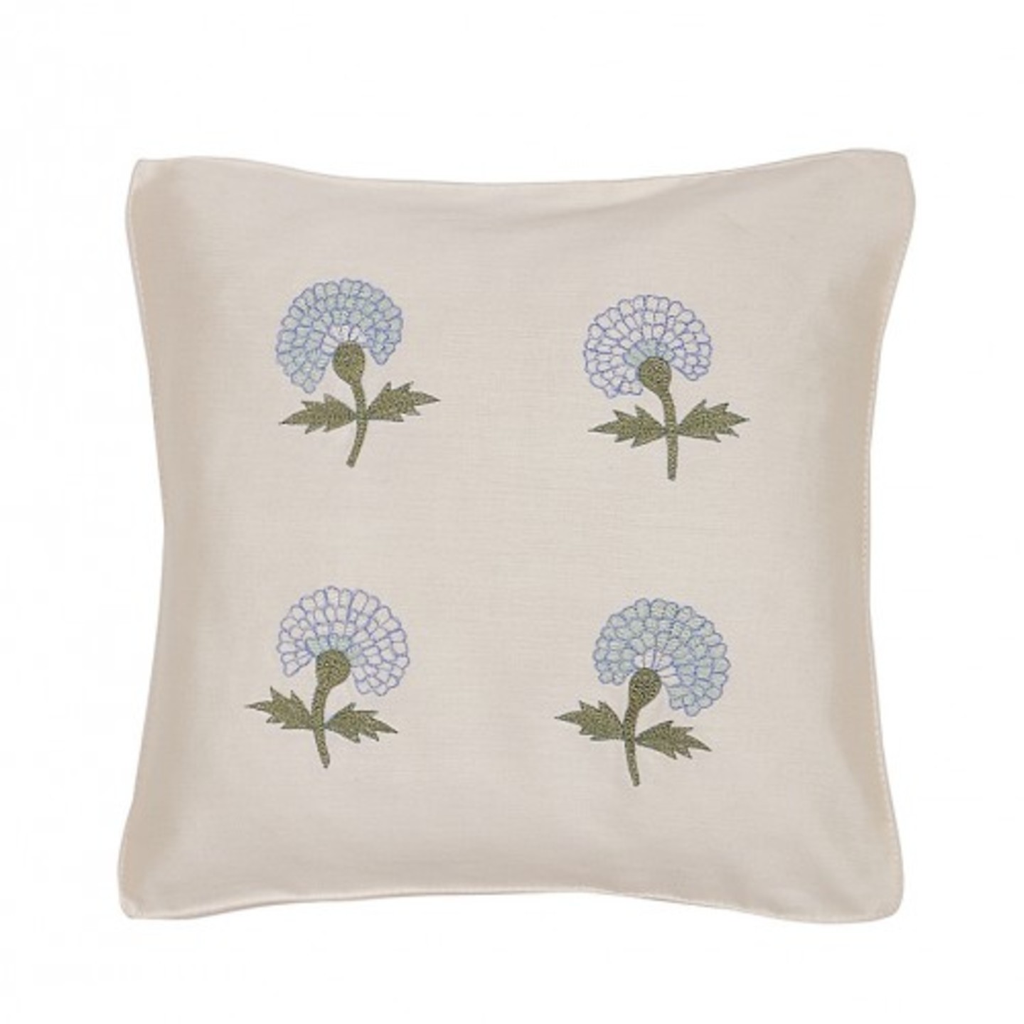 Marigold Embroidered Tassar Silk 12x12 Azure Cushion Cover