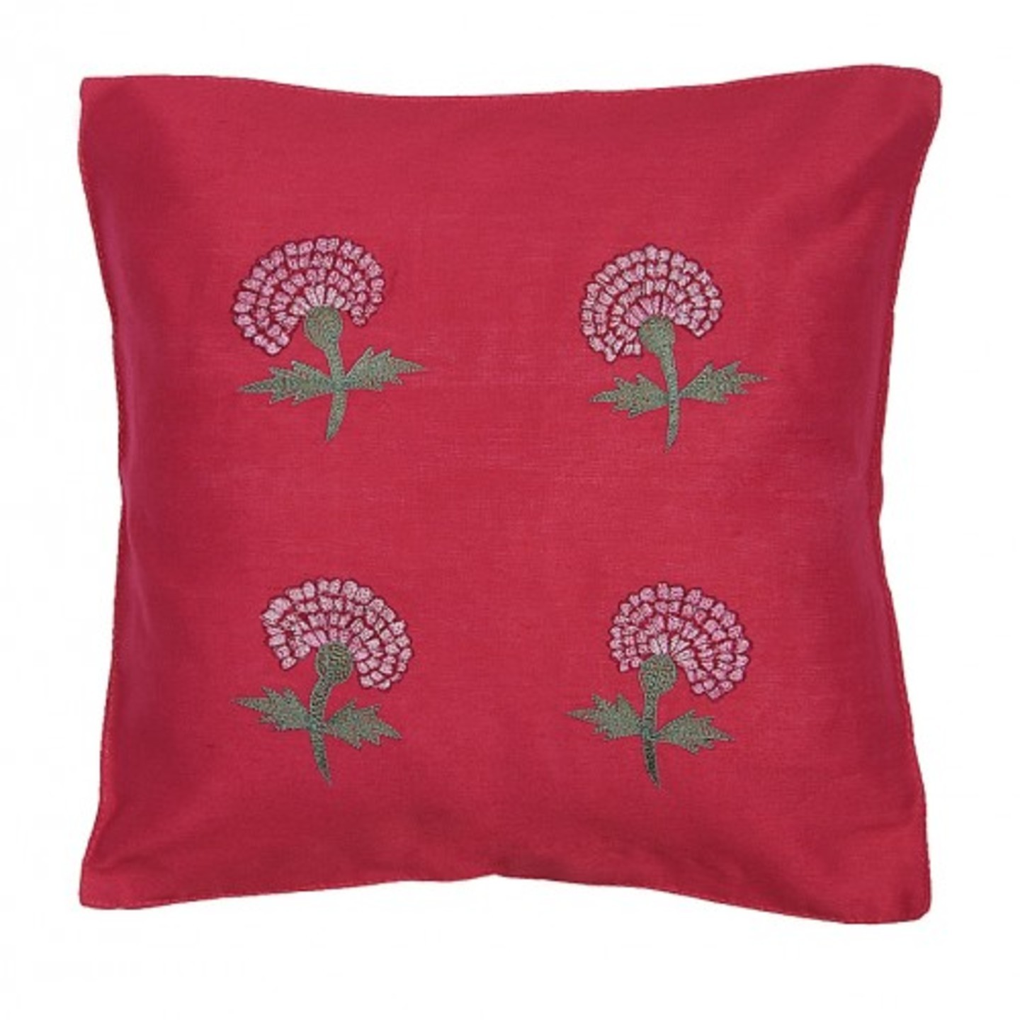 Marigold Embroidered Tassar Silk 12x12 Red Cushion Cover