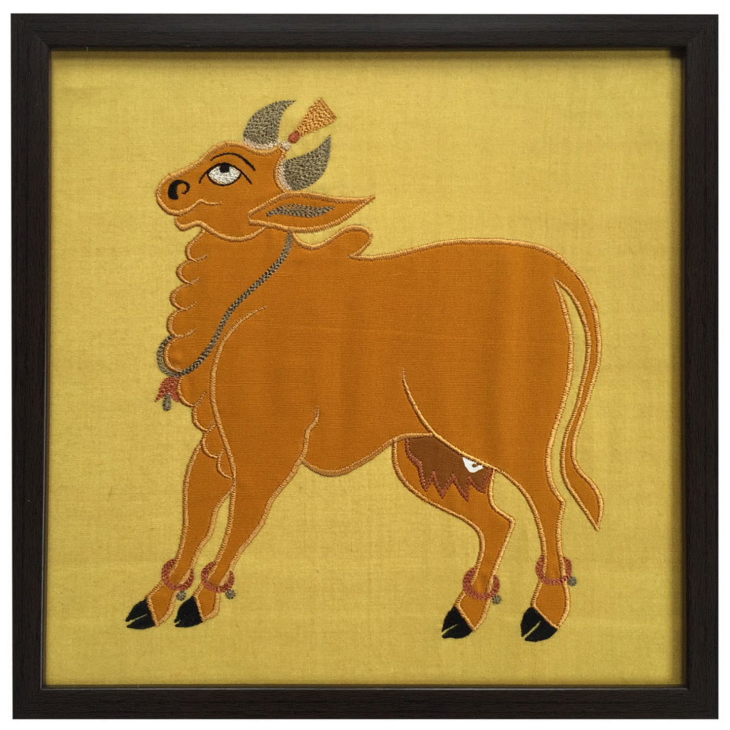 Nandi Embroidered Patchwork Dupion Silk 10x10 Yellow Wall Art
