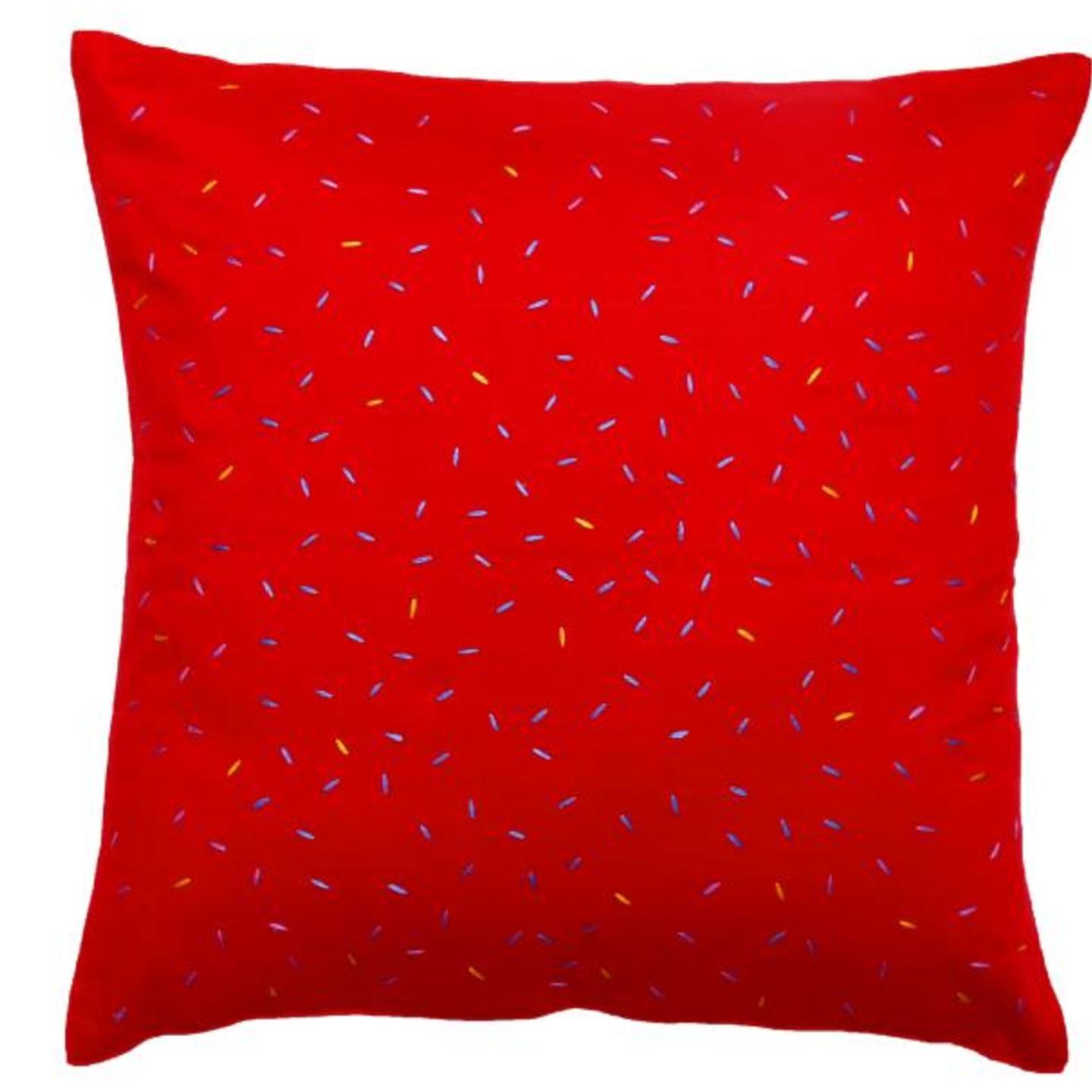 Chawal Embroidered Tassar Silk 16x16 Red Cushion Cover