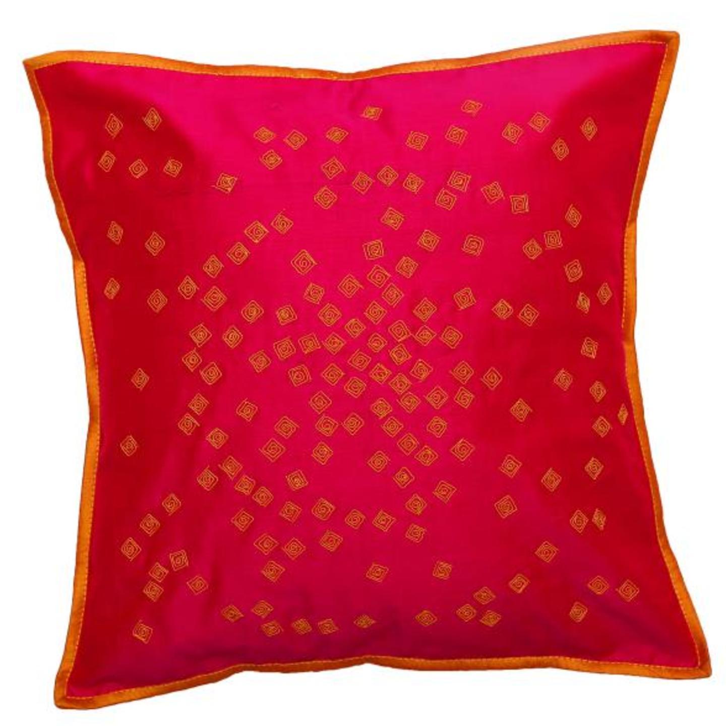 Mukesh Embroidered Tassar Silk 16x16 Pink Cushion Cover