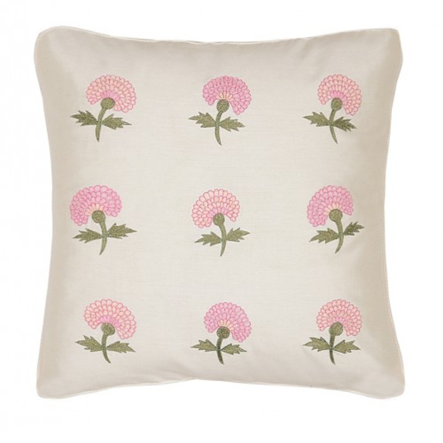 Marigold Embroidered Tassar Silk 16x16 Pink Cushion Cover