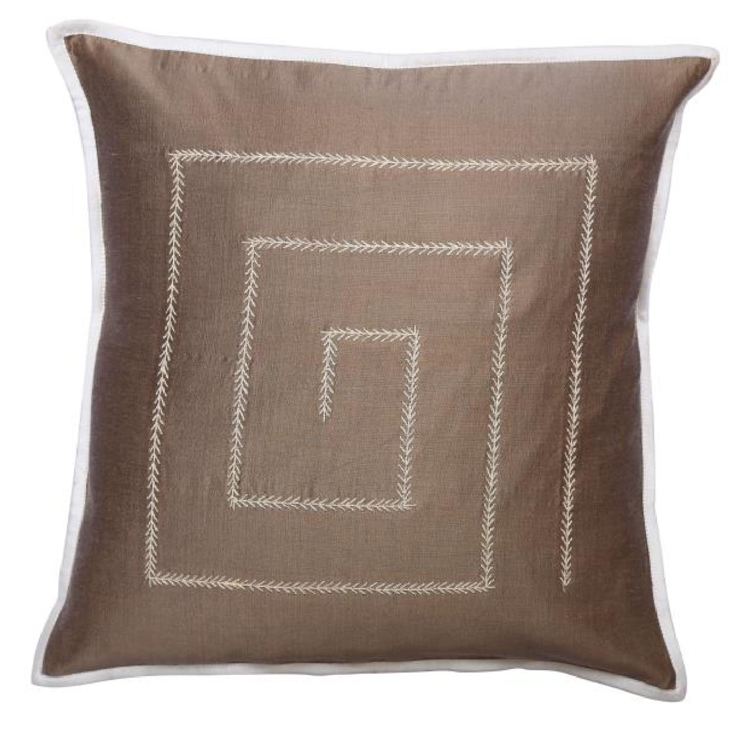 Kantha Embroidered Tassar Silk 16x16 Beige Cushion Cover