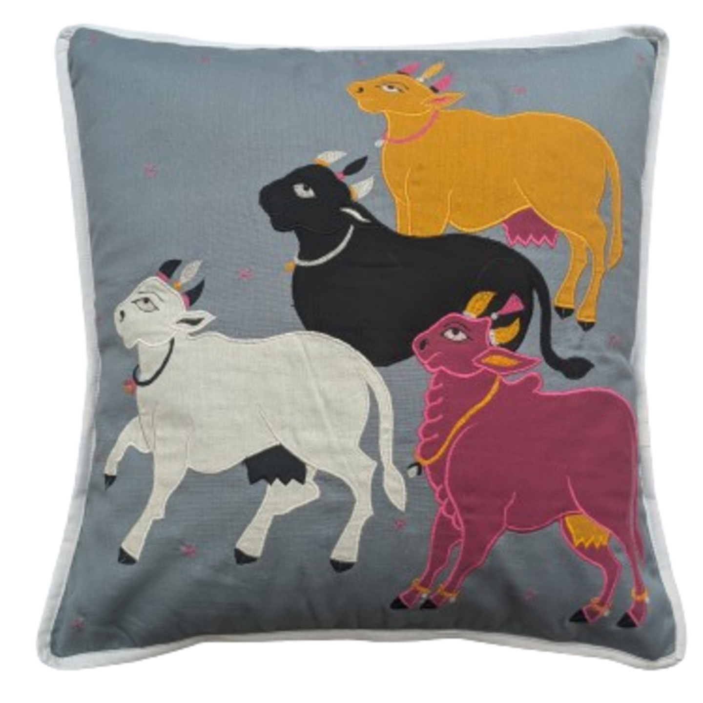 Nandi Embroidered Patchwork Dupion Silk 16x16 Grey Cushion Cover