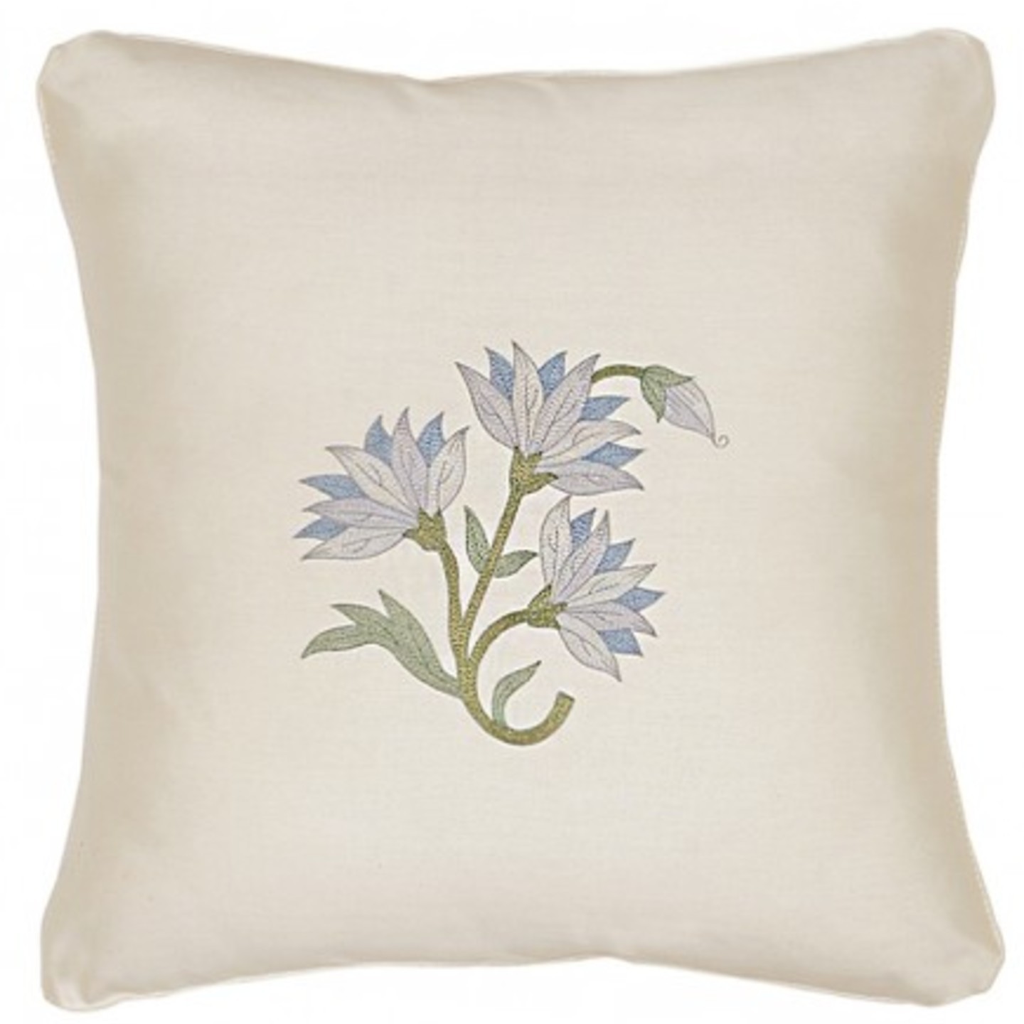 Floral Embroidered Tassar Silk 16x16 Blue & Grey Cushion Cover