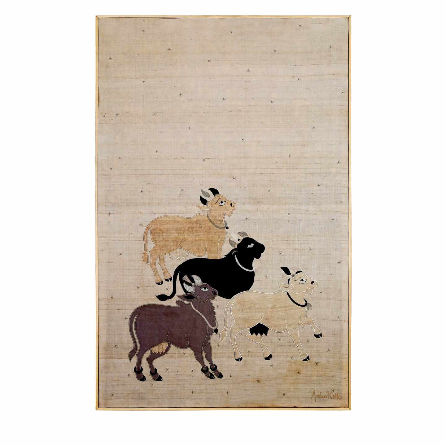 Nandi Embroidered Patchwork Dupion Silk 36x24 Wall Art