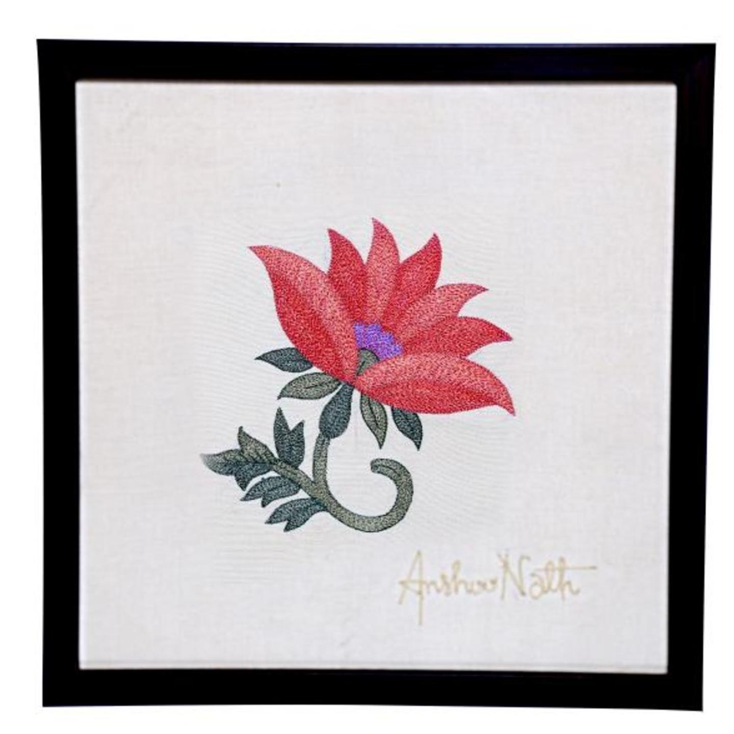 Marigold Embroidered Tassar Silk 9.5x9.5 Wall Art