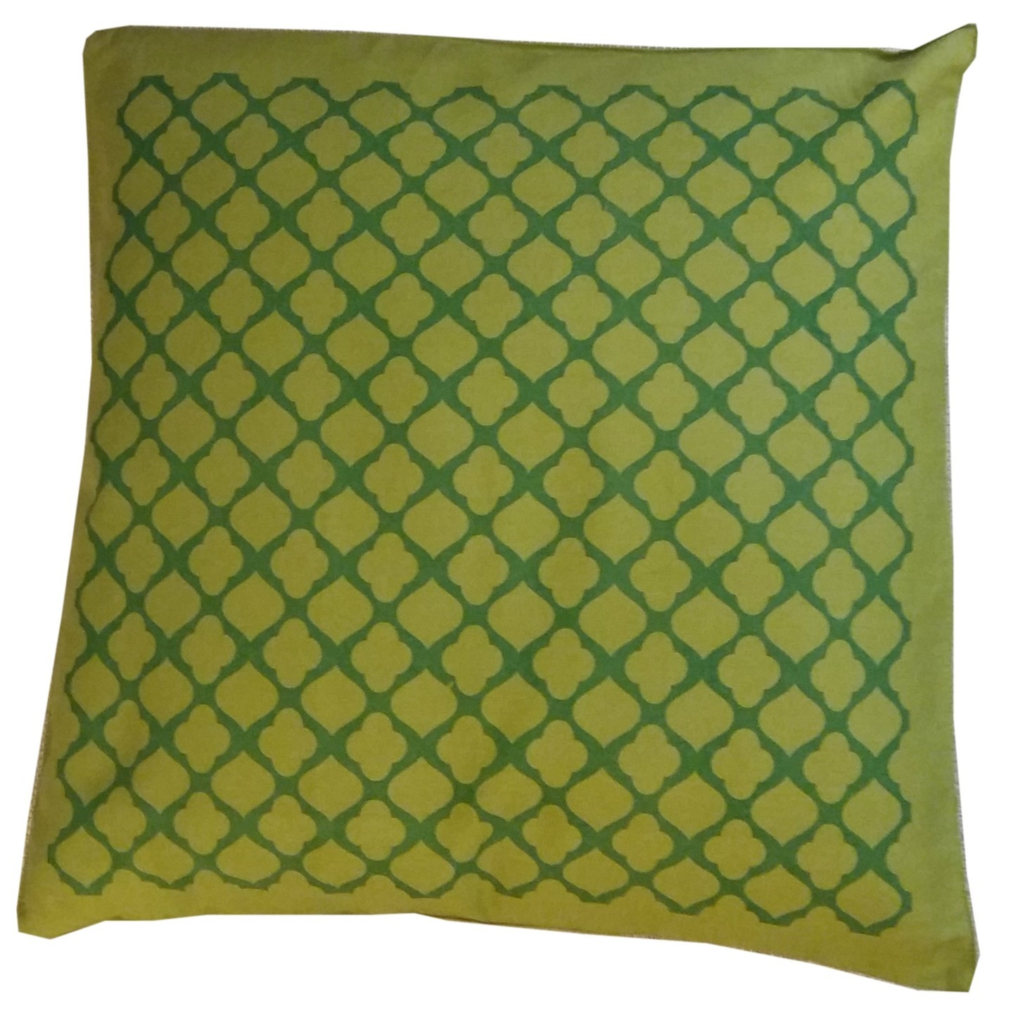 Jalli Screen Printed Cotton 16x16 Green Cushion Cover