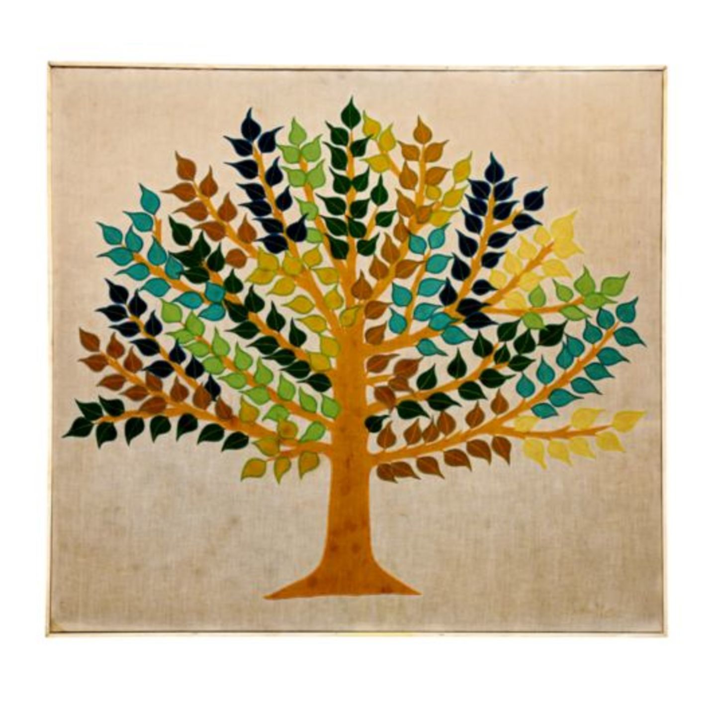 Peepul Tree Embroidered Tassar Silk Patchwork 36x36 Wall Art
