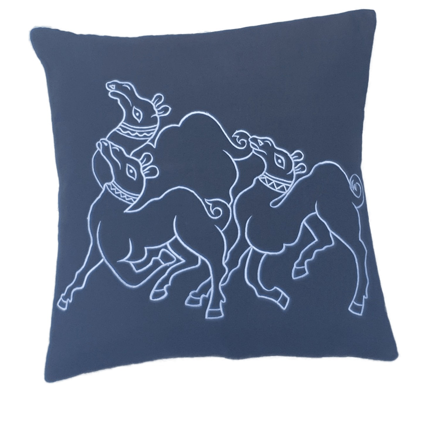 Camel Embroidered Linen 16x16 Black Cushion Cover