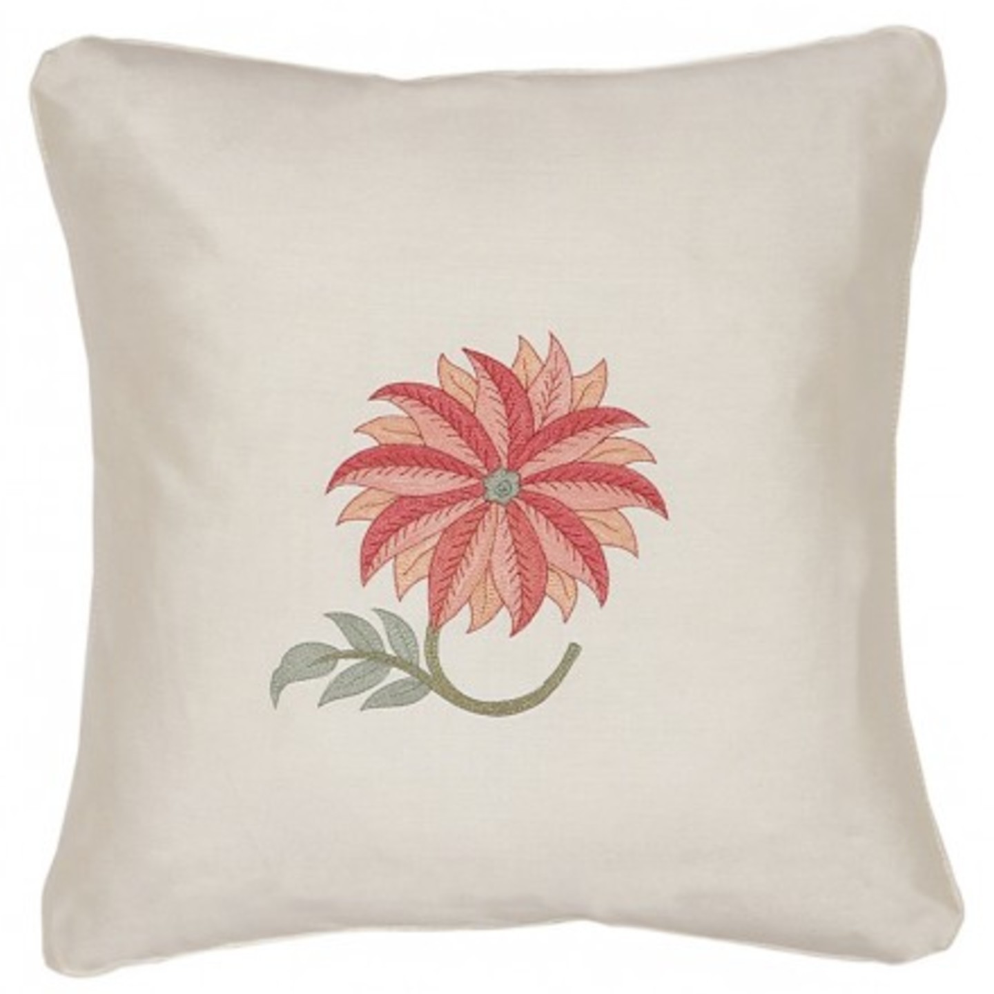Floral Embroidered Tassar Silk 16x16 Red & Rust Cushion Cover