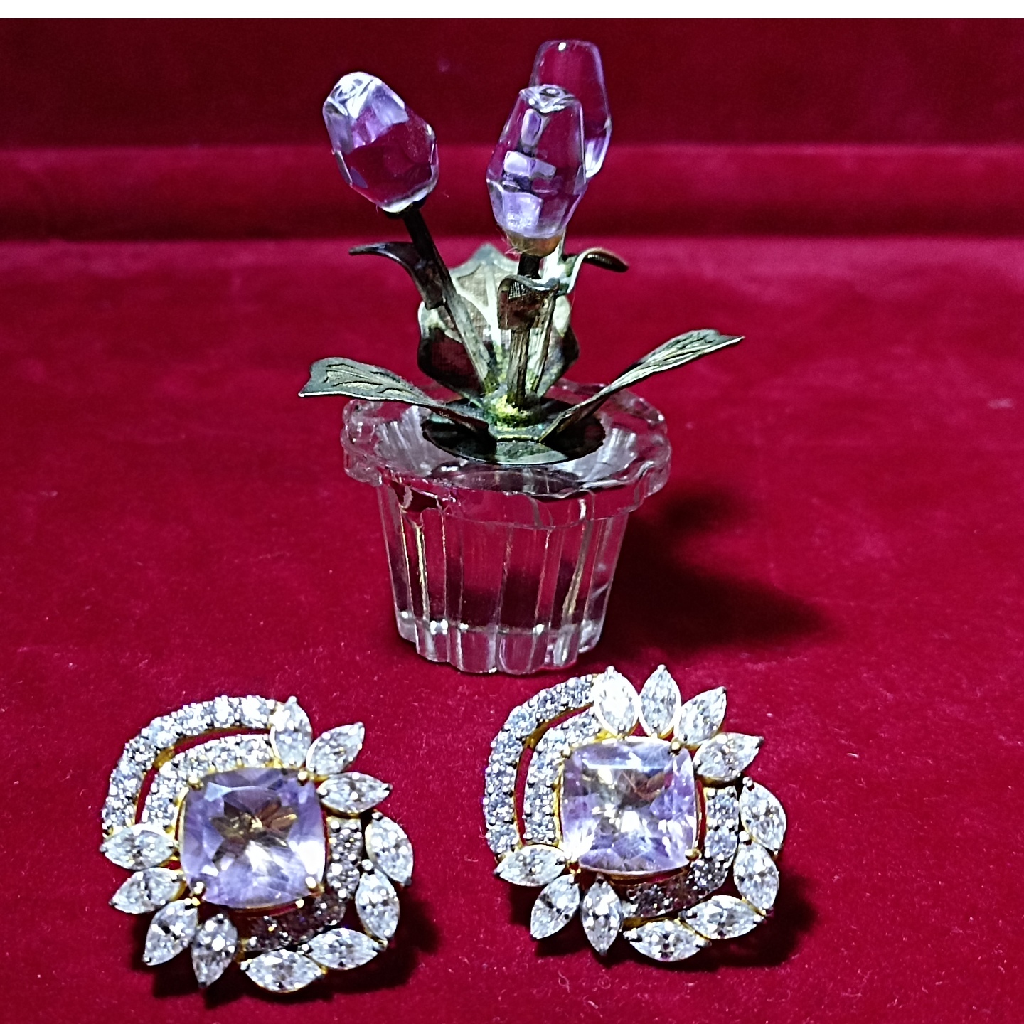 Diamond Earrings with Natural Amythyst