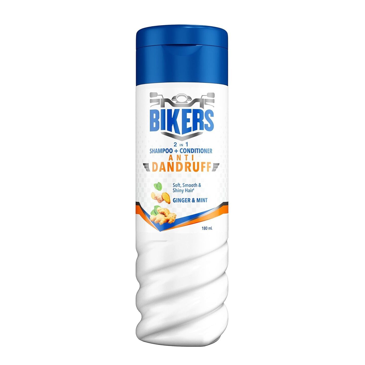 Bikers 2-in-1 Anti Dandruff Shampoo + Conditioner, Enriched with Ginger and Mint for Soft Smooth Shiny and Conditioned Hair, Shampoo for Men