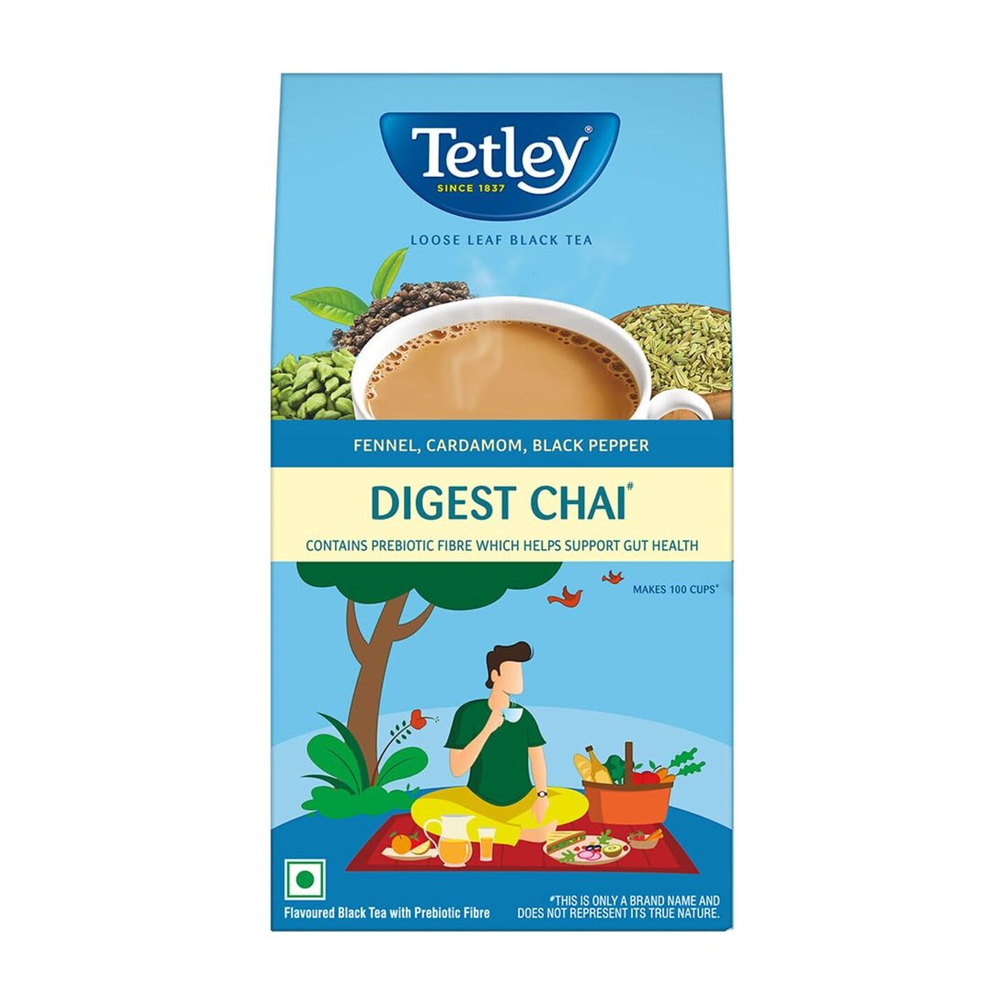 Tetley Black Tea  Digest Chai  Loose Leaf Black Tea  With Prebiotic Fibre Which Helps Support Gut Health  Black Tea With Natural Flavours of Fennel, Cardamom & Black Pepper  Makes Up To 100 Cups  200g