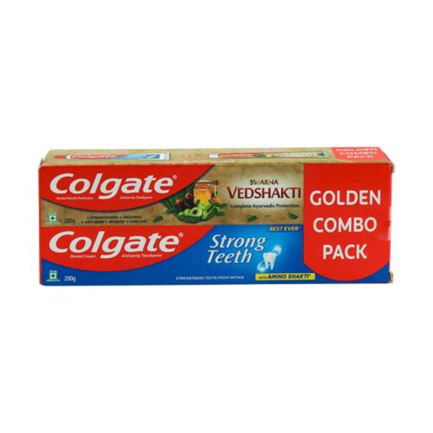 Colgate Dental Cream + Swarna Vedshakti Ayurvedic Toothpaste 200 g + 200 g (Combo Pack) PM/BM 0.15/18 