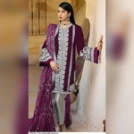 Pakistani Designer Women Fox Georgette Heavy Embroidery Dress Material Purple