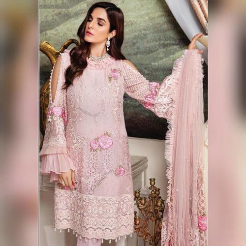 Pakistani Designer Women Fox Georgette Heavy Embroidery Dress Material Peach