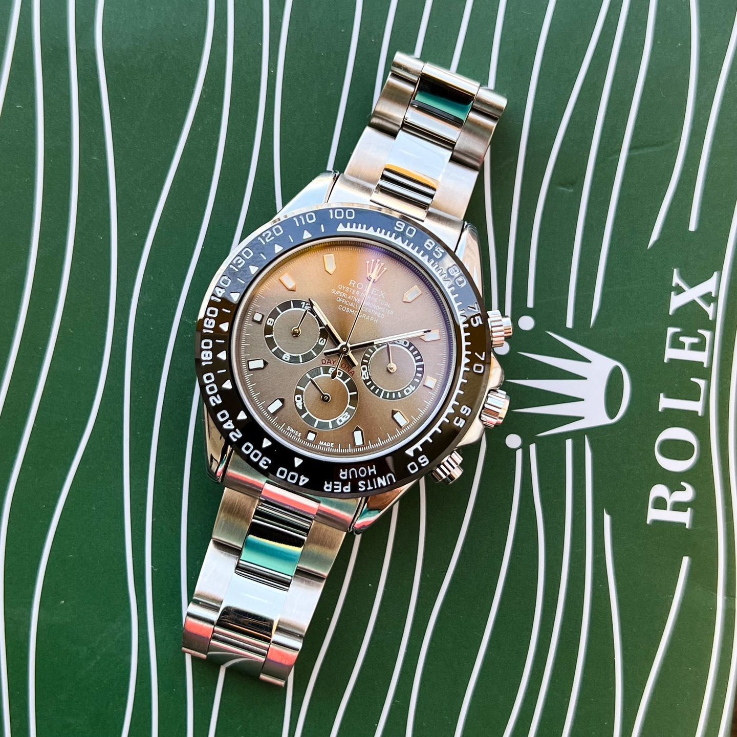 Rolex Oyster Perpetual MOTLEY UNIQUE VERSION STAINLESS STEEL GREY DIAL & COUNTER WATCH.