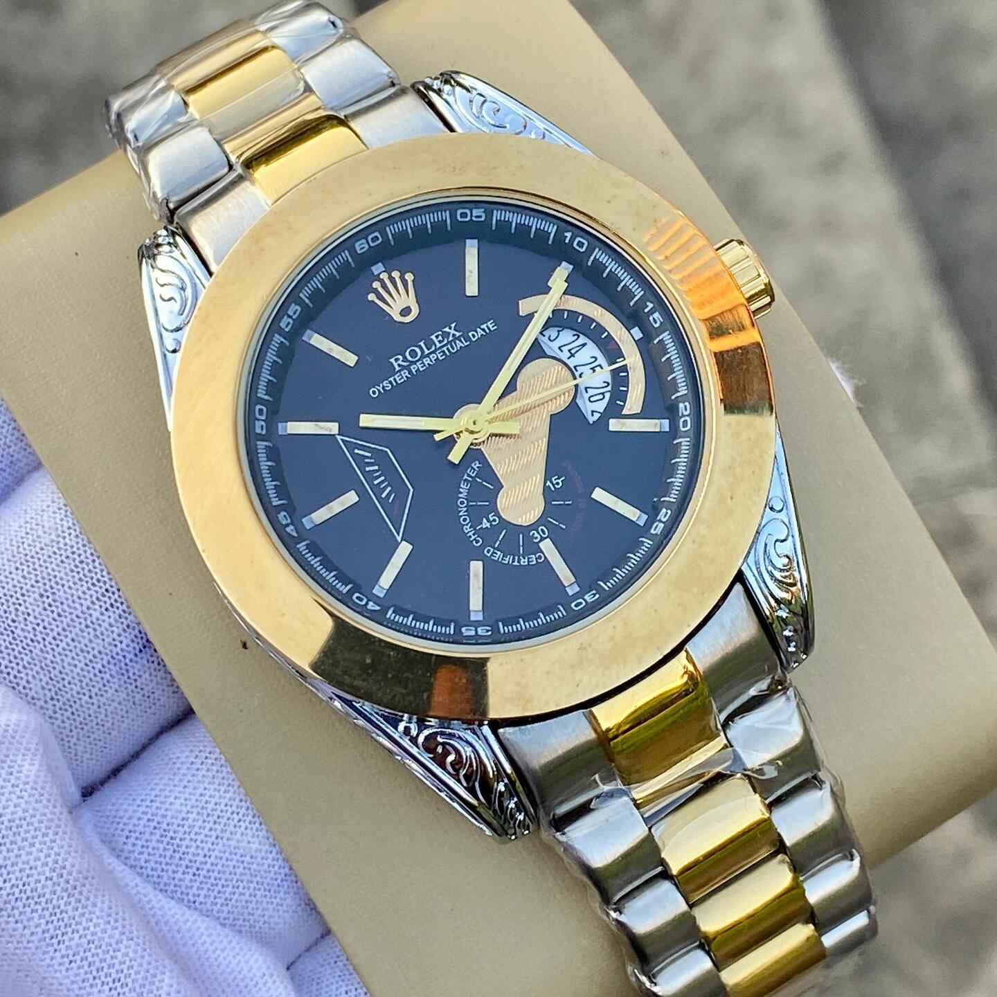Mens Rolex Oyster Perpetual Date Black Color Dial
