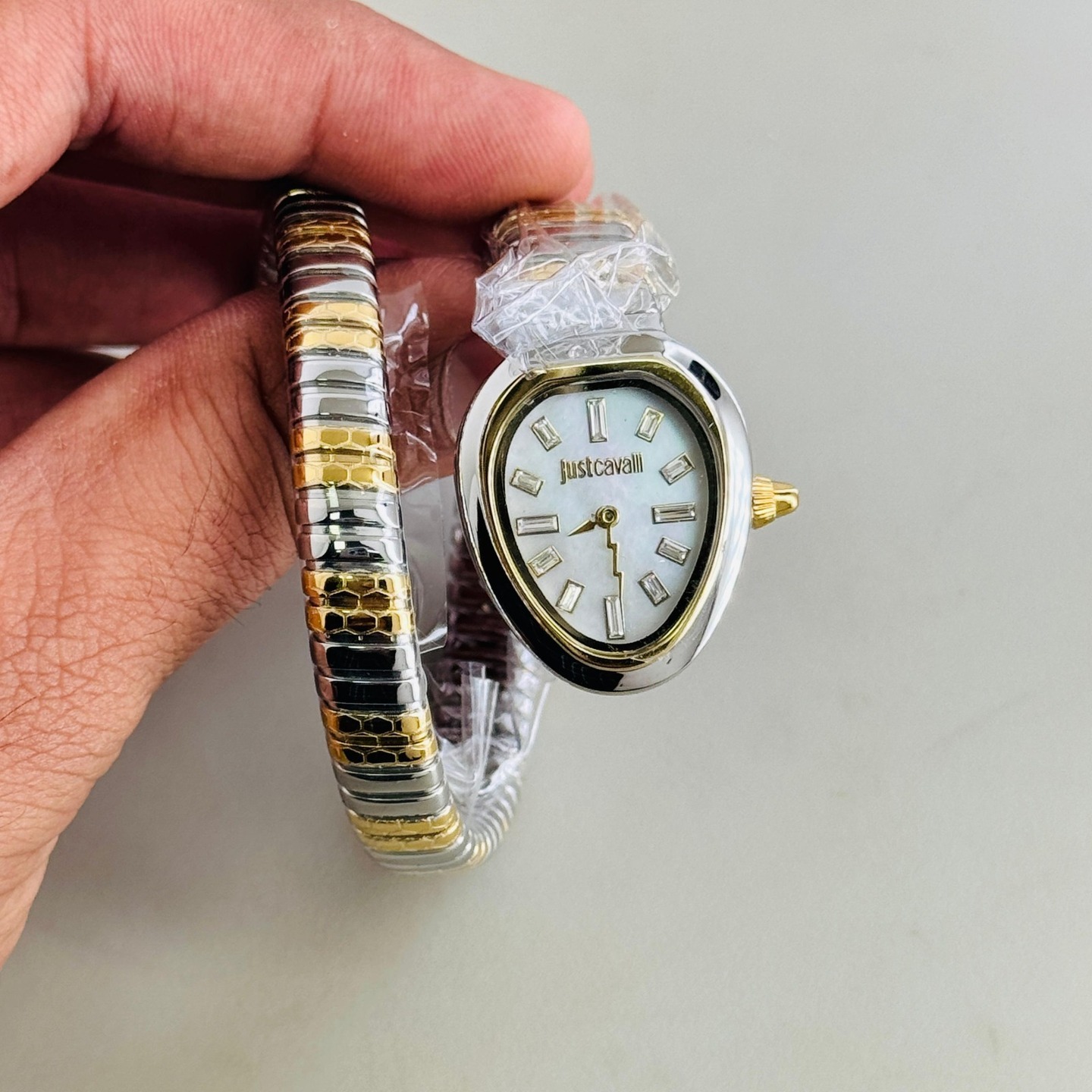 Womens Platinum Gold Belt White Dial Cavalli Watches