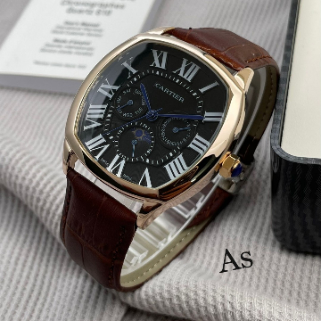 Brown Belt with Rose Gold Rim Cartier Watch