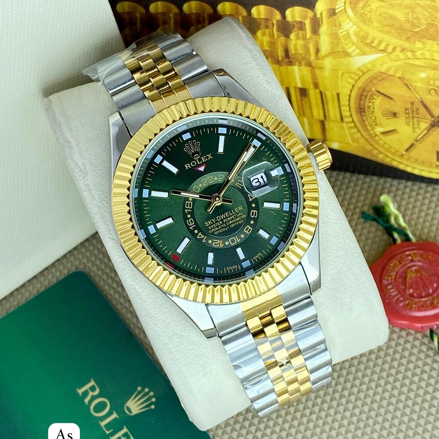 Mens Rolex Sky Dweller Day Green Color Dial