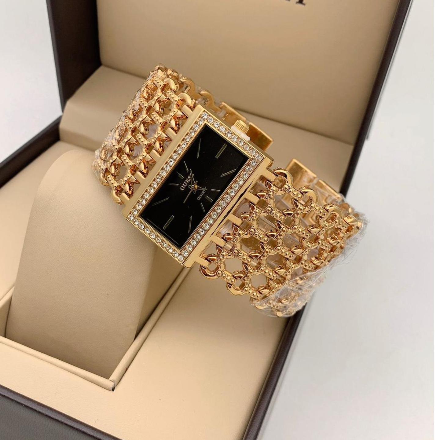 Best Deal Sale! Hot Classy Guess multi stones stunning square black dial women's watch