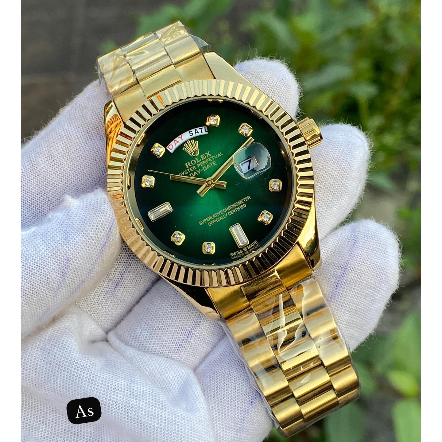 Mens Rolex Gold Strap with Green Dial Rolex Day-Date