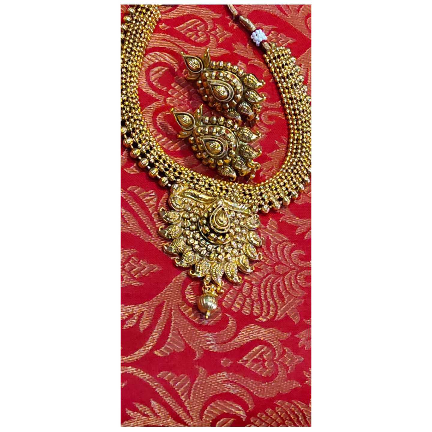 Gold Plated Short  Necklace with Earrings - 13 cms in length