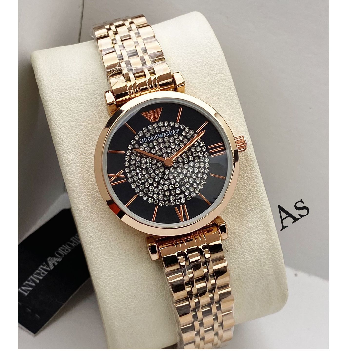Ladies Rose Gold Black Armani Watch Gift  Engagement, anniversary, valentines day, mothers day for sister, wife,friend,mother, baby shower