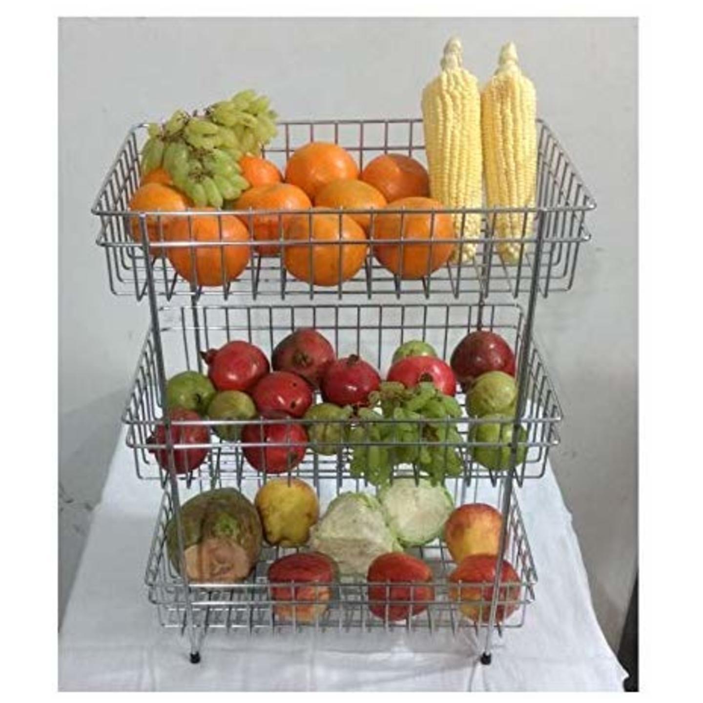 3 Layer Fruit and Vegetable Steel Trolley Rack /Stand/ Basket Modern Onion Potato Kitchen Storage 