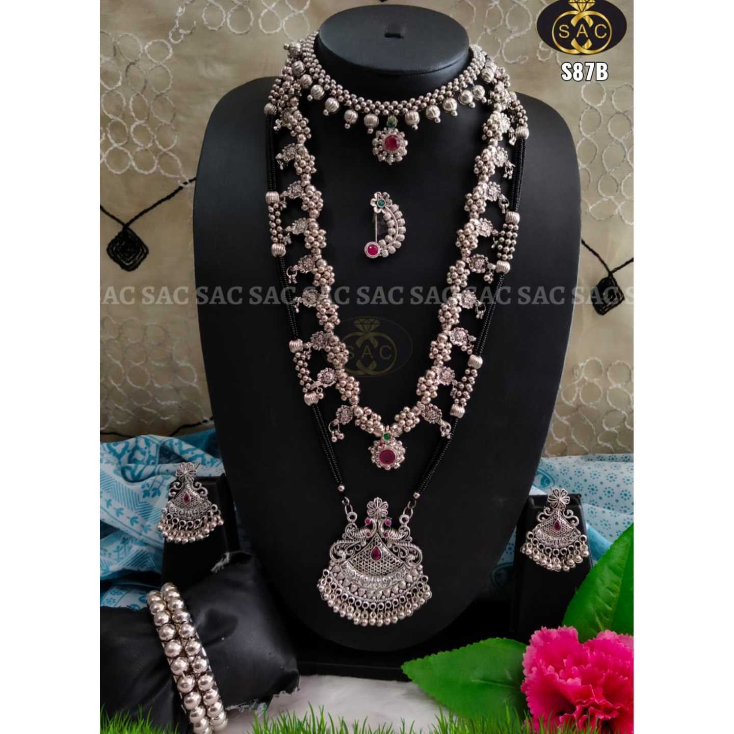 Silver Oxidised Combo Set - length 36 inch