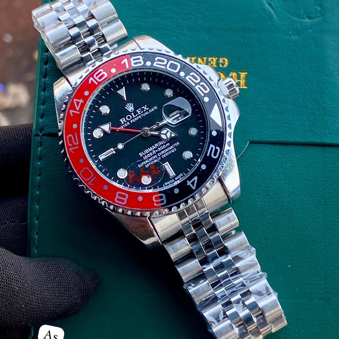 Mens  Rolex Rainbow Submariner with Silver Belt with Orange Black Rim