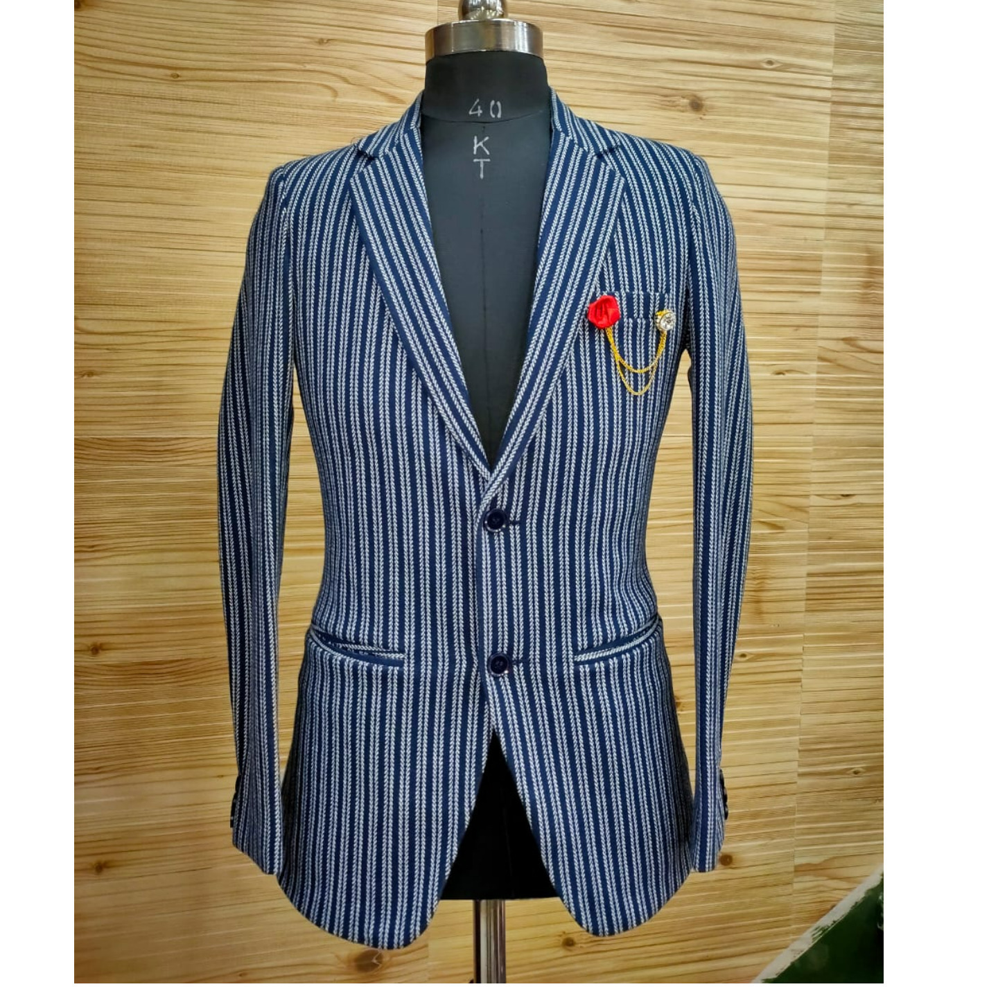 Mens Blue Vertical  Stripes  Blazer 