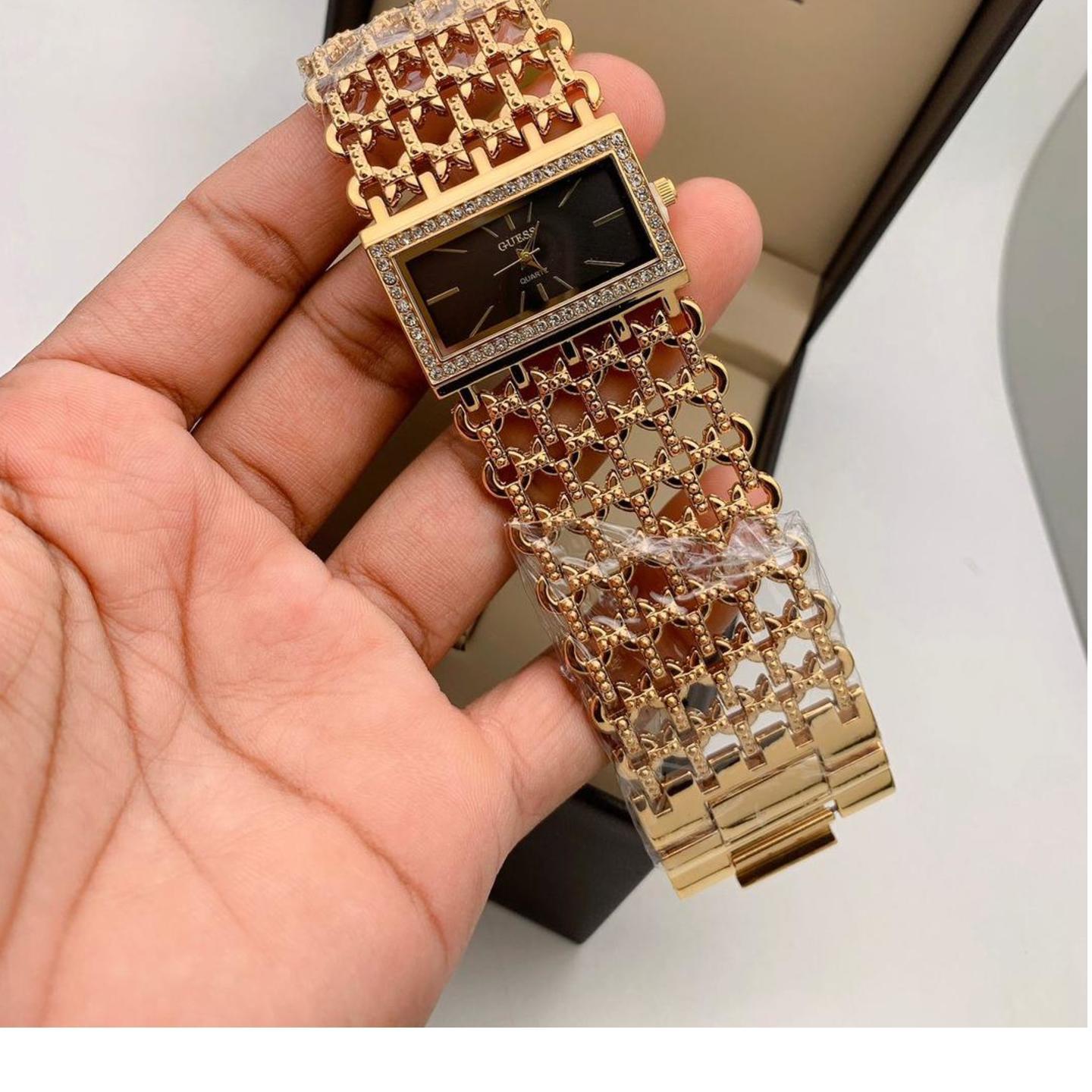 Best Deal Sale! Hot Classy Guess multi stones stunning square brown dial women's watch