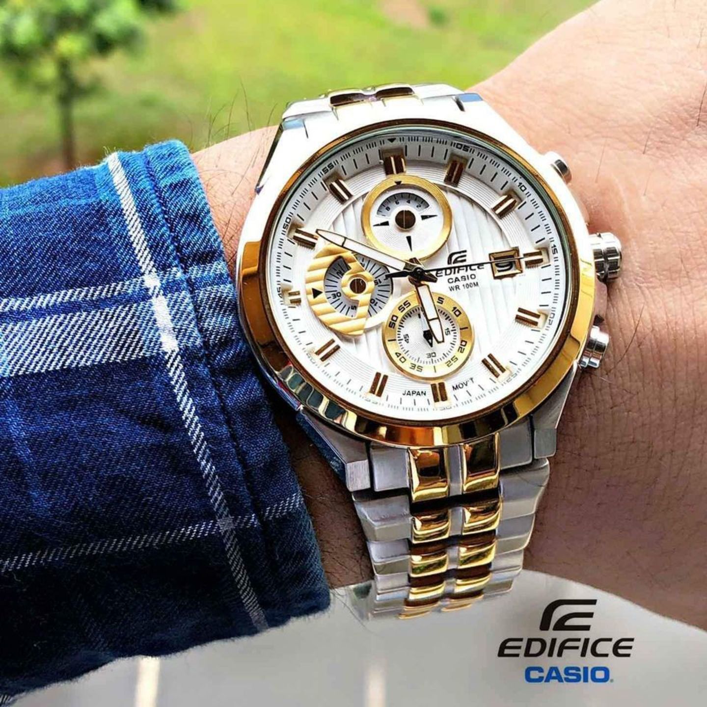 Mens Edifice Watch with White Dial