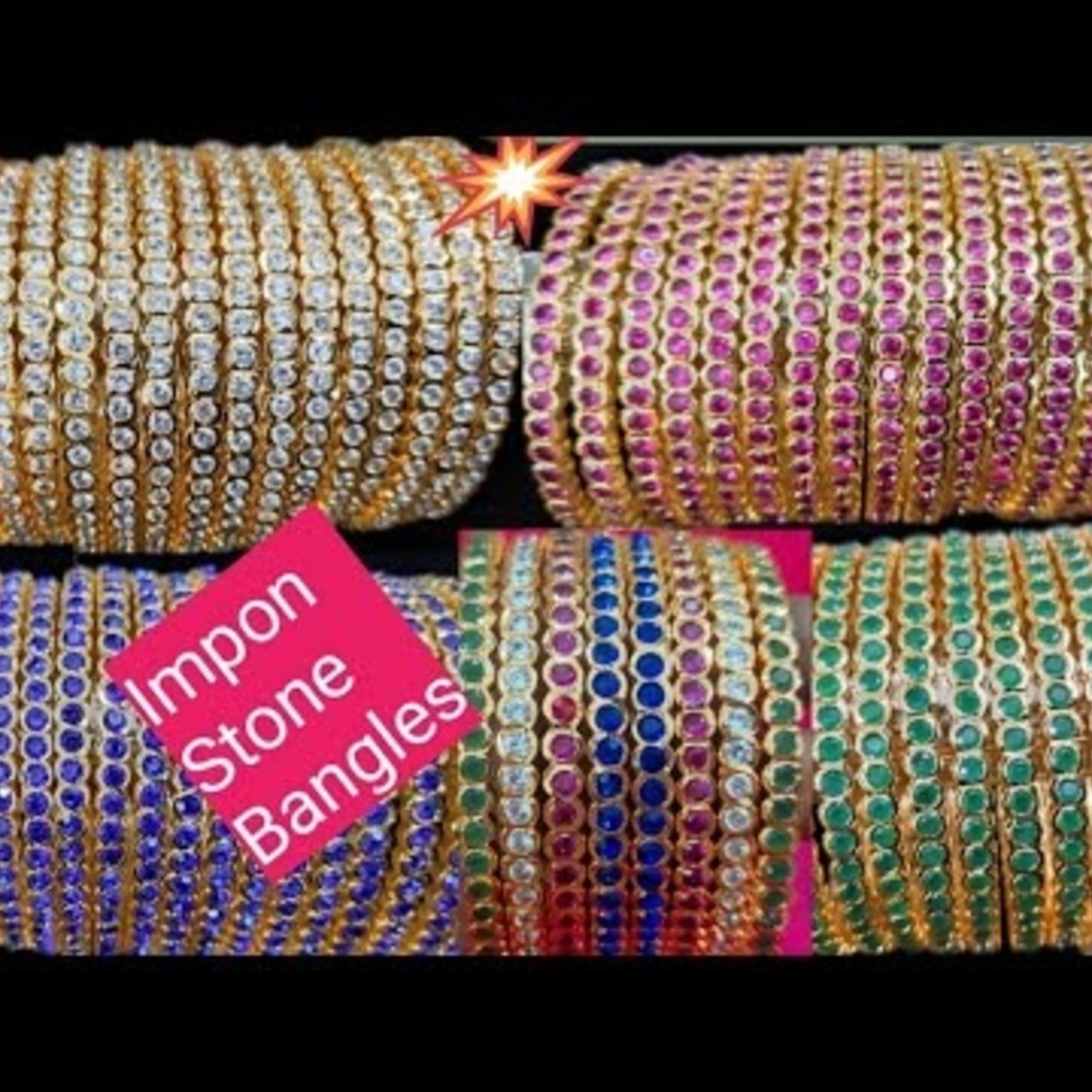 White OR Ruby Red Impone Gold Plated Bangles set of 2