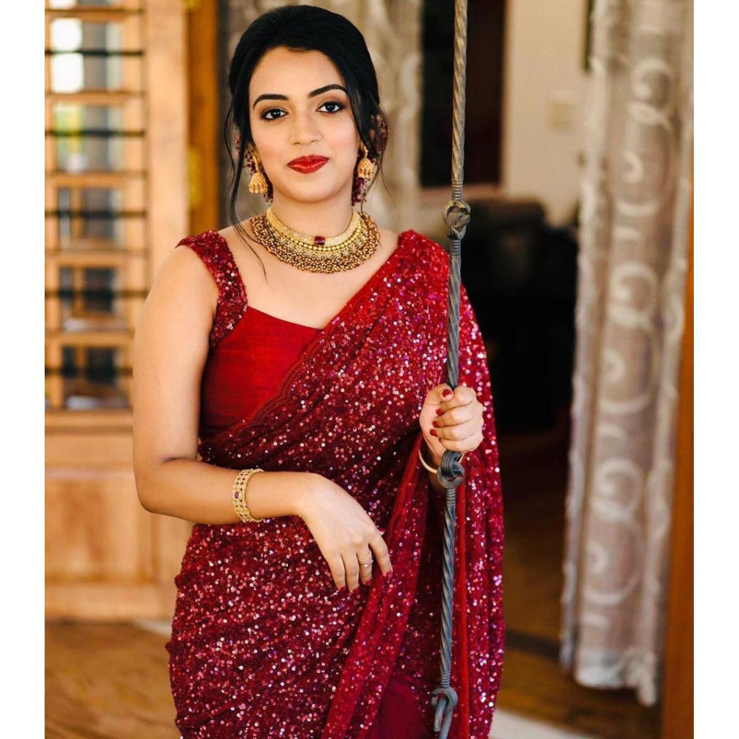 Party Wear Sequence Saree - with Cod