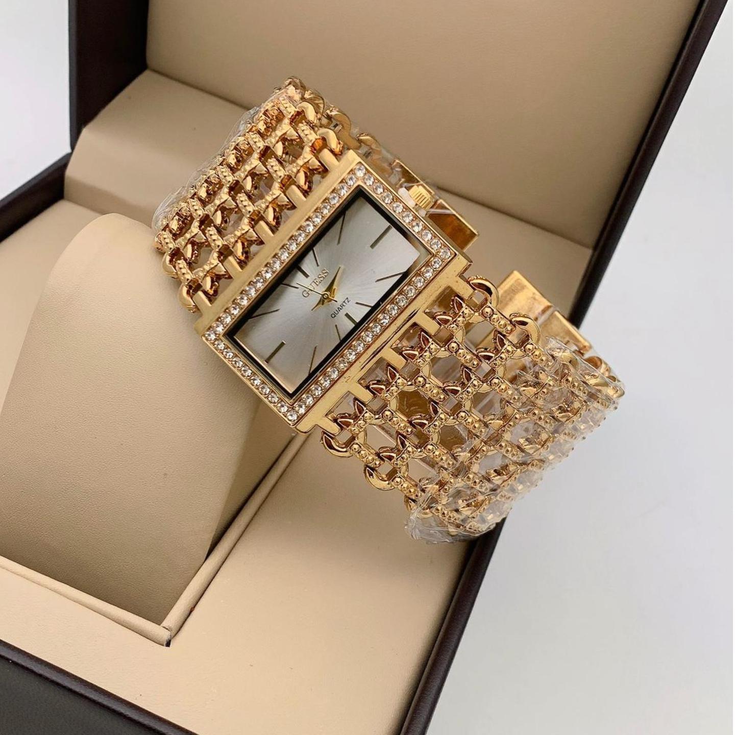 Best Deal Sale! Hot Classy Guess multi stones stunning square white dial women's watch