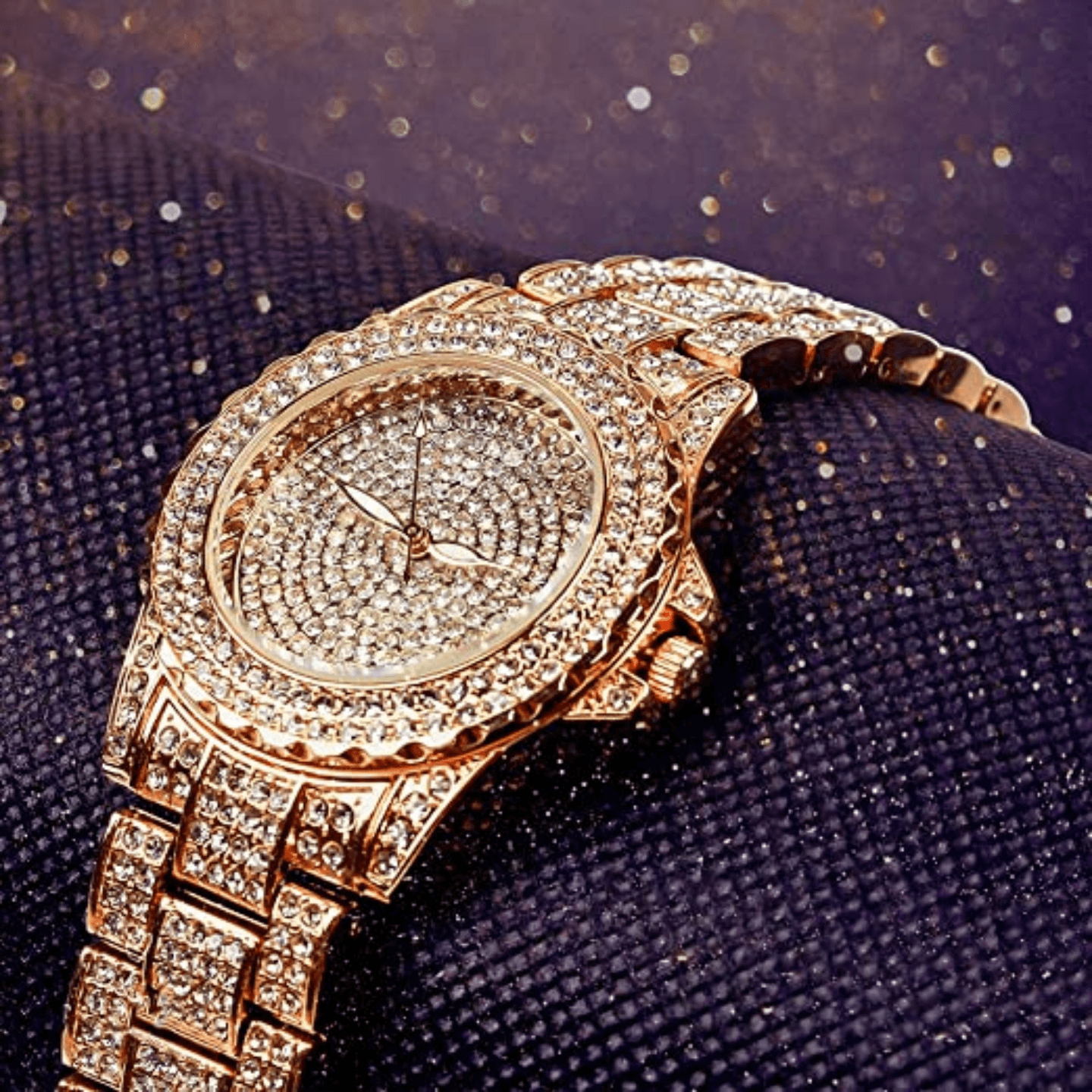 Womens Simulated Lab Round Luxury Crystal Rhinestone Diamond Stainless Steel Analog Iced Out Wrist Watch with Japan Quartz Movement