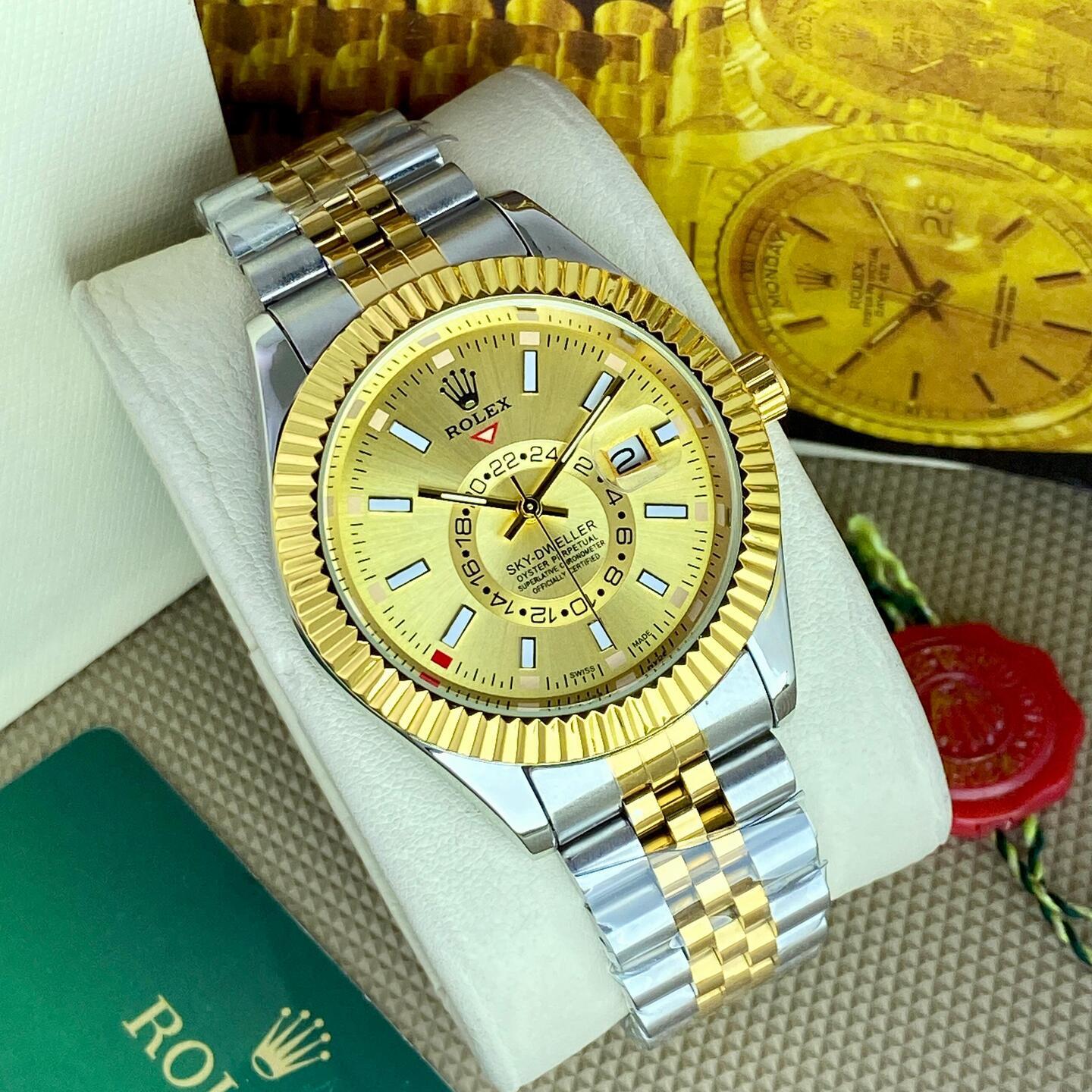 Mens Rolex  Sky Dweller Oyster Perpetual Day Gold Dial Color Dial