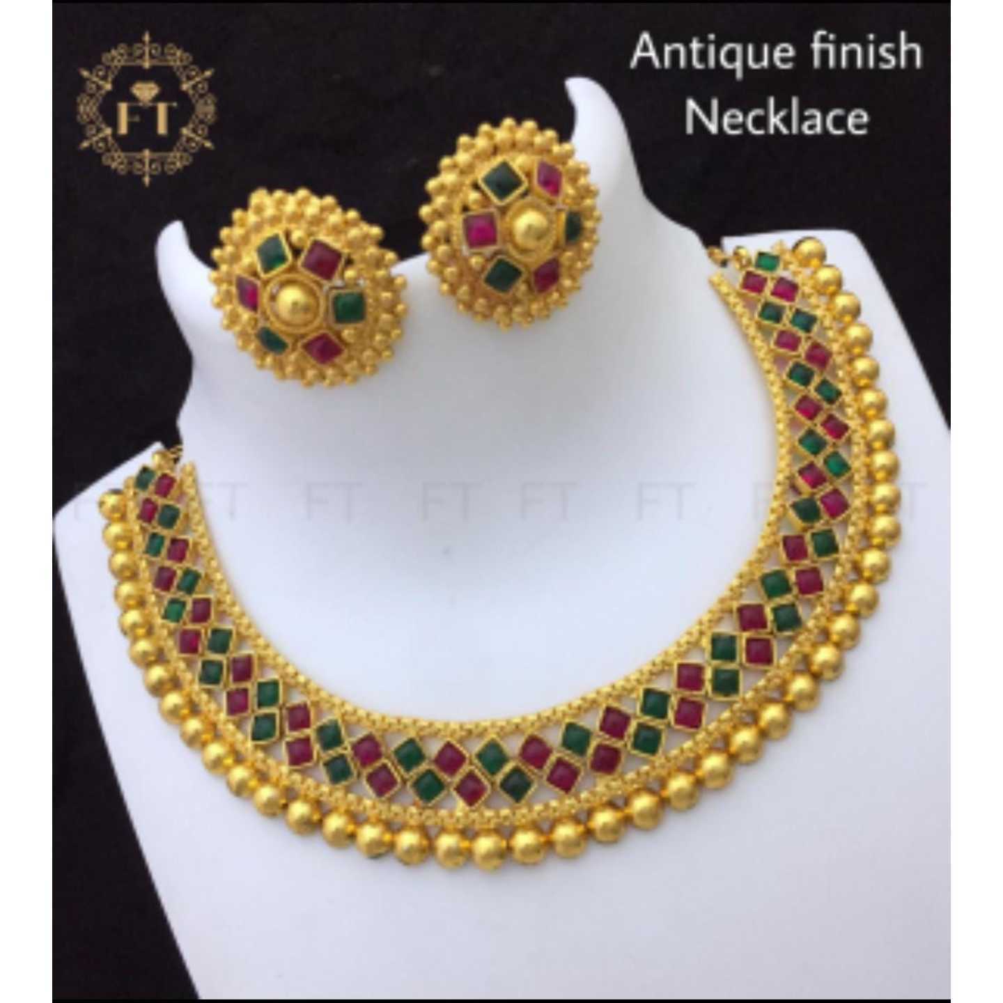 Maroon and Green Antique Stone Necklace